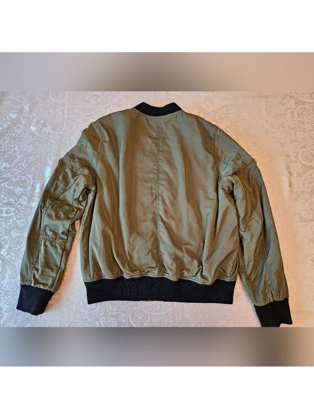 Atmosphere Green Bomber Jacket with Super Cool Unique Patches, Zippers, Size 10 - Picture 12 of 12